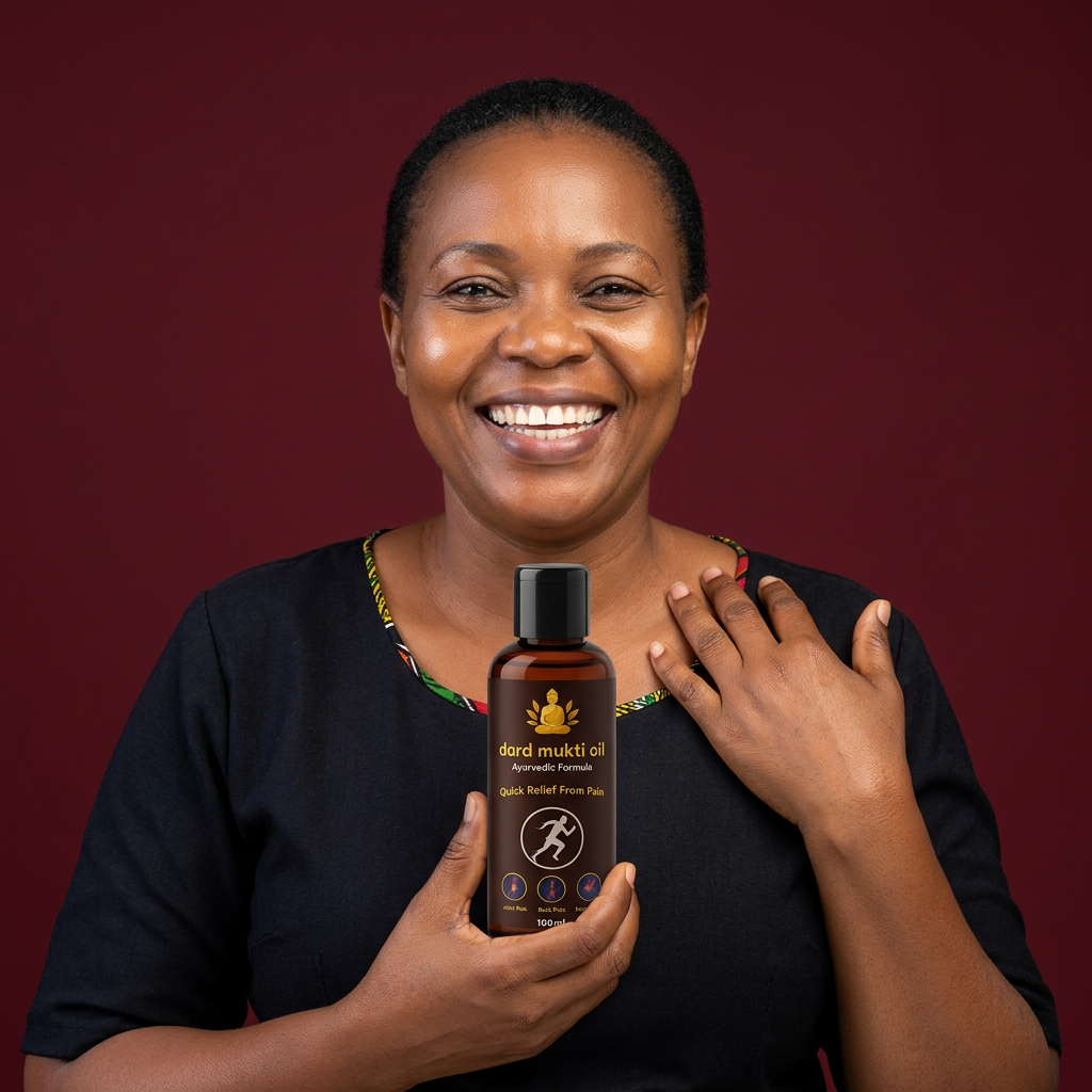 Happy Tanzanian customer holding Dard Oil bottle